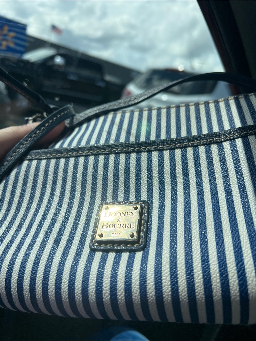 Dooney & Bourke Blue and White Striped Crossbody Bag